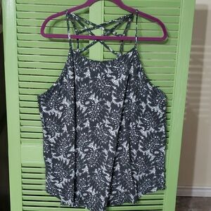 Lane Bryant Black and White Asymmetrical Backless Tank Top
